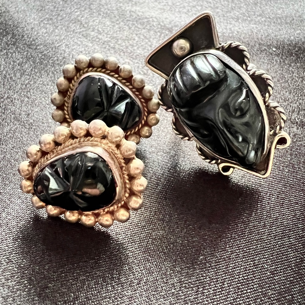 Vintage Mexican Aztec ring and earring set.